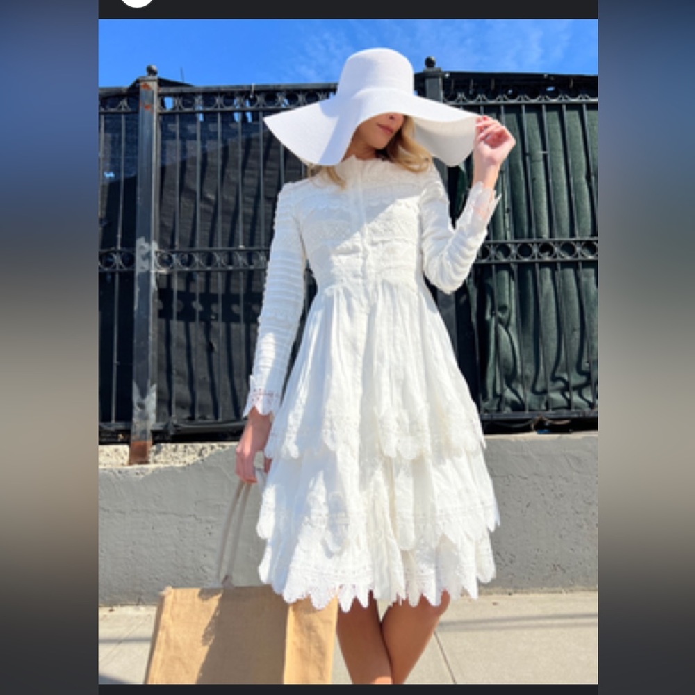 LEGALLY RED LAWN DRESS WITH RUFFLE AND LACE INSERT DETAIL